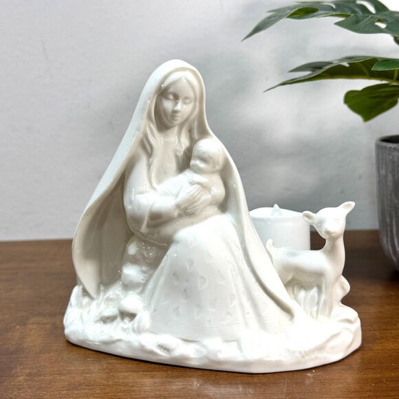 CCCC Other - Mary and Jesus Figurine Candle Holder Japan Madonna Child Baby White CCCC